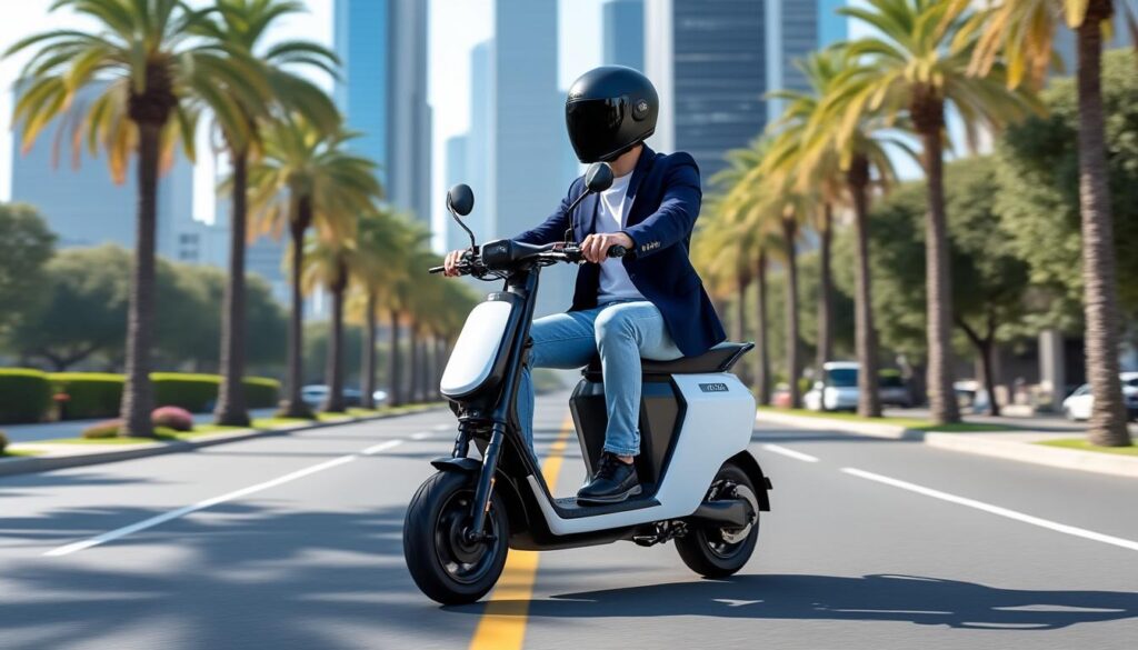 e-scooter mit sitz bieten komfortable mobilität für pendler, die eine bequeme und effiziente lösung für den täglichen weg zur arbeit suchen.